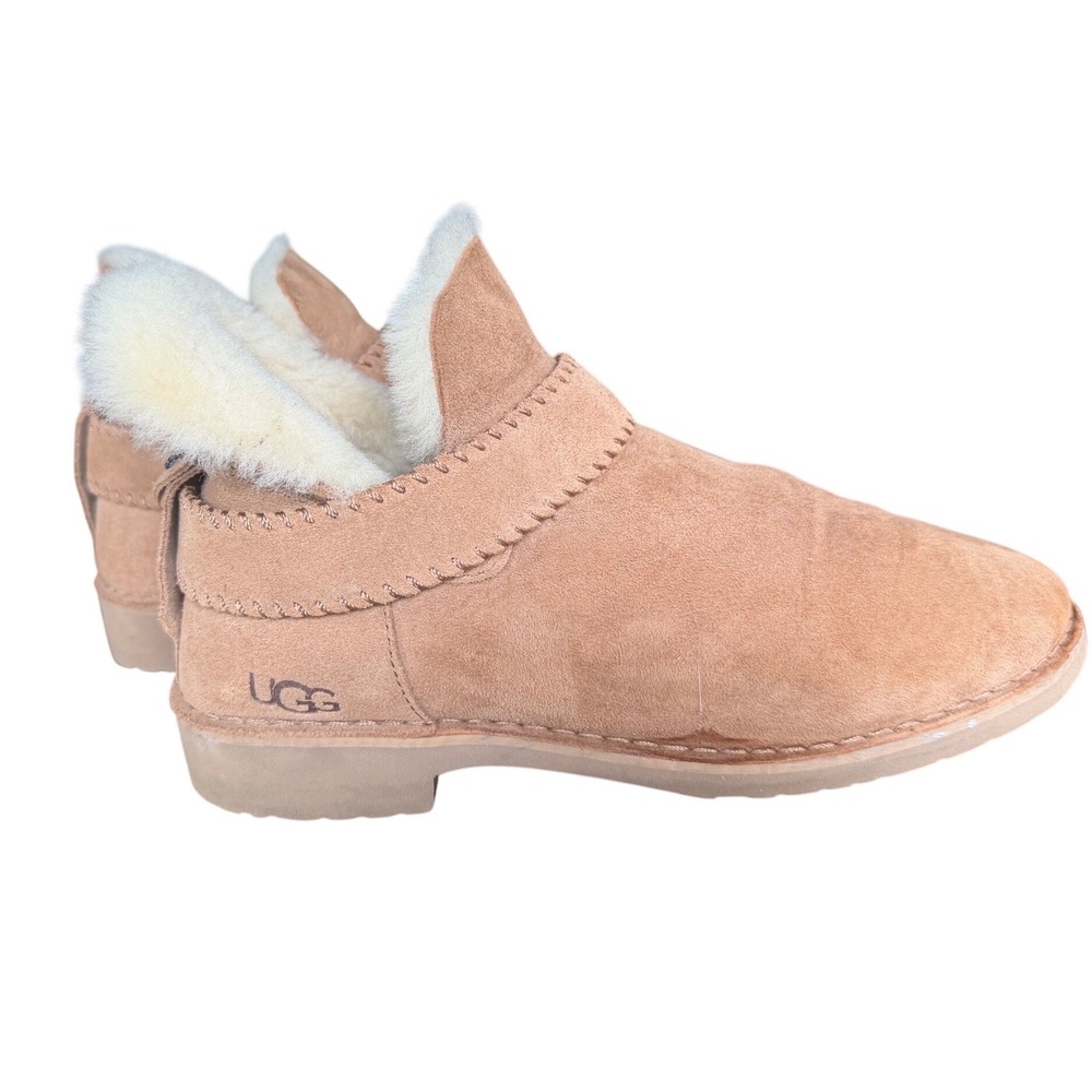UGG MCKay Chestnut Suede Whipstitch Sheepskin Lined Ankle Boots Women Brown 10
